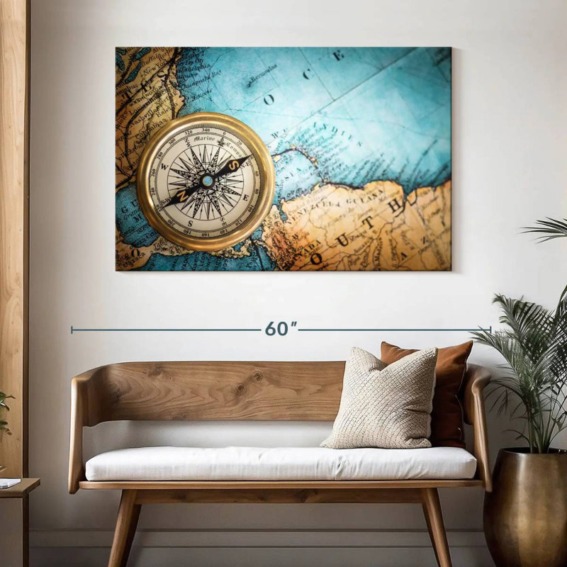 Aletra Compass On Map, 32" H x 48" W