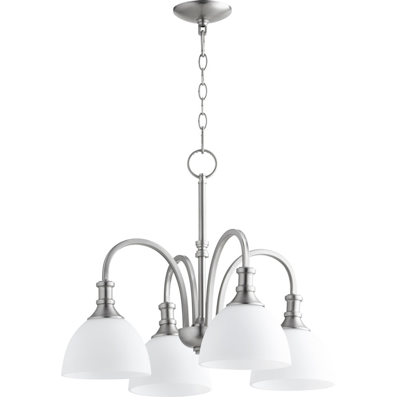 Lustre classique / traditionnel à 4 lumières Falbo, Feuille argentée vieillie, Blanc