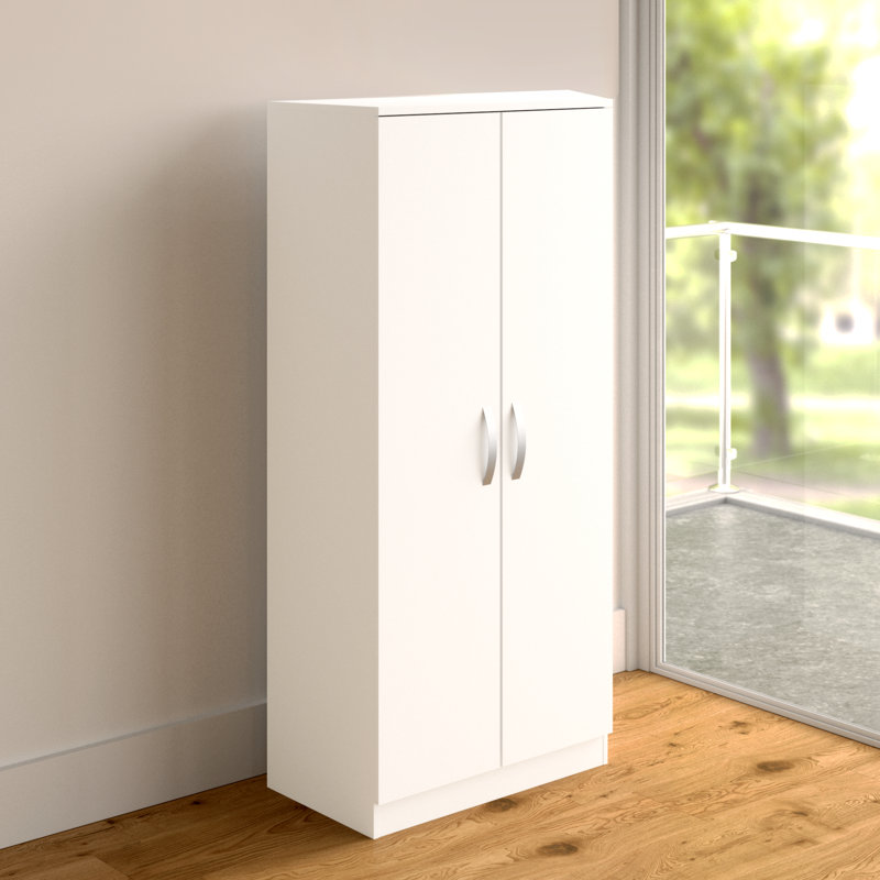 Arkadij 2 Door High Gloss Manufactured Wood Wardrobe With Internal Shelf and Hanging Rail, White