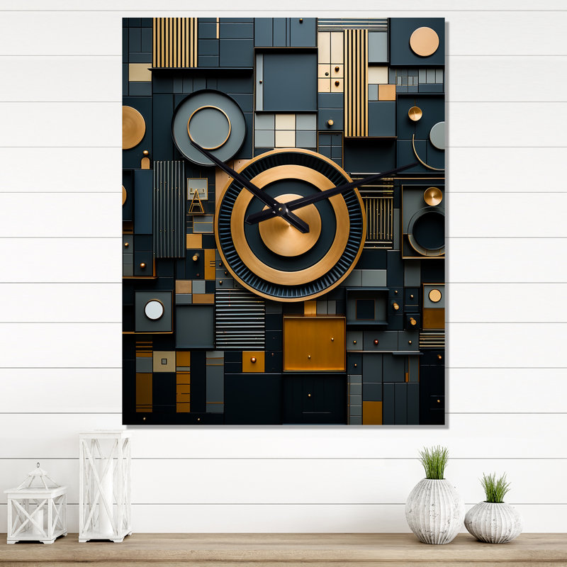 Horloge murale moderne «Esoteric Knowing In Teal and Gold II», H 32 po x l 24 po x P 1 po