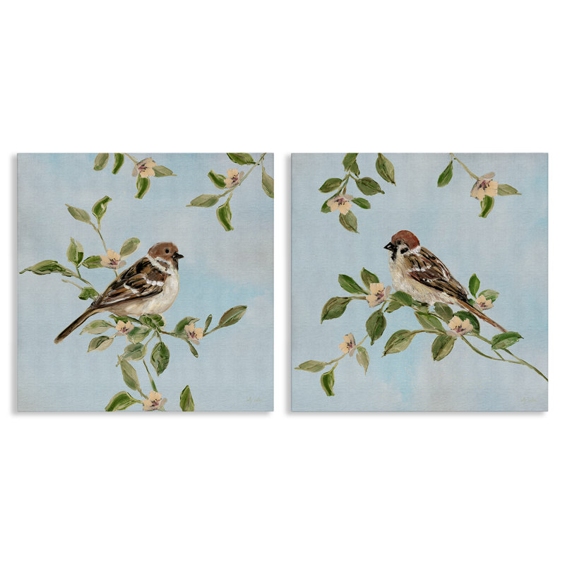 Ensemble d'art mural en toile 2 pièces "Sparrow On Apple Blossoms", design par Sally Swatland, H 24 po x l 24 po
