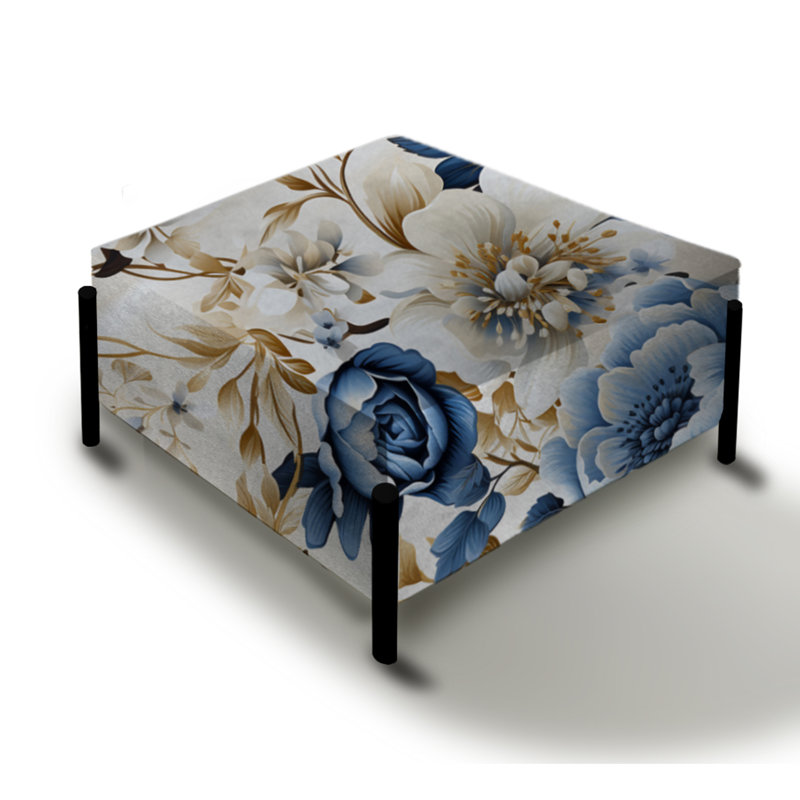 Blue And White Exotic Floral Canvas - Floral Large Square Ottoman