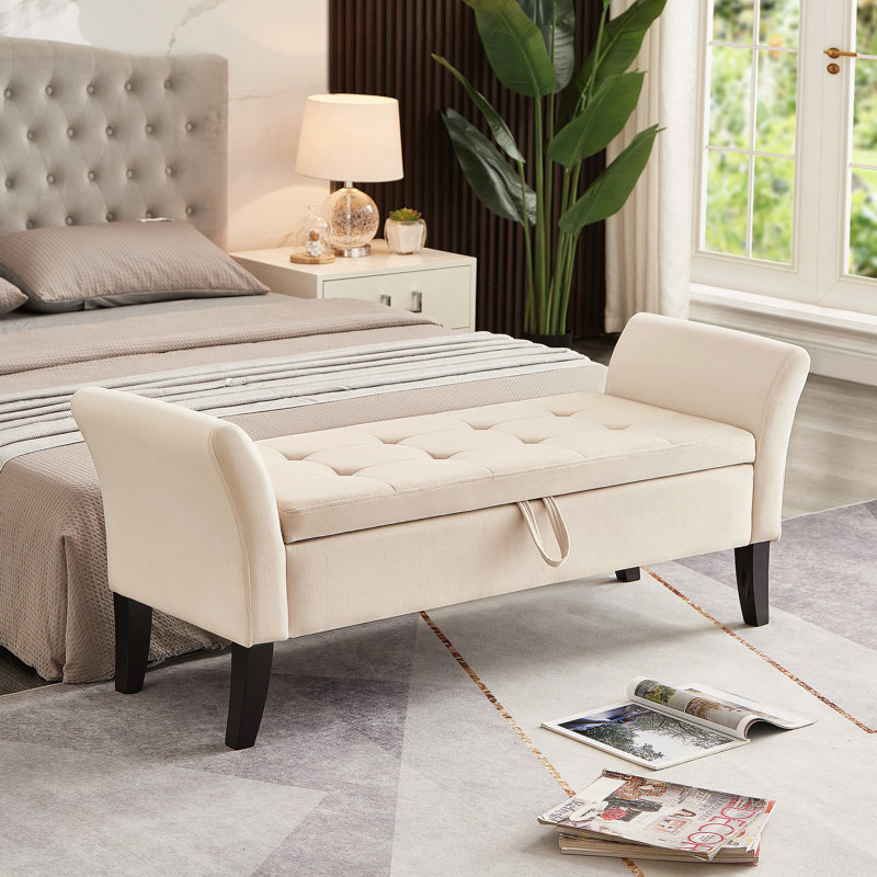 Banc rembourré 51,5 po avec rangement, Beige