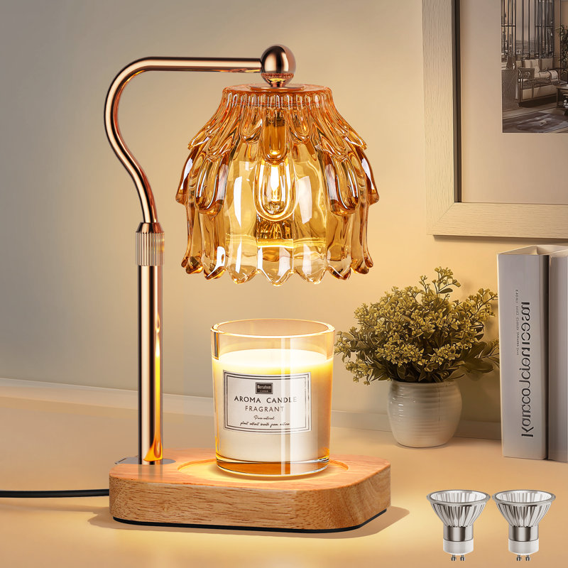 Modern Candle Warmer Lamp with Timer Dimmer, Adjustable Height Glass Lamp for Gifts, Home Decor, Brown