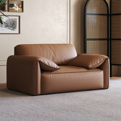 Chaise avec accoudoirs à coussin en cuir brun