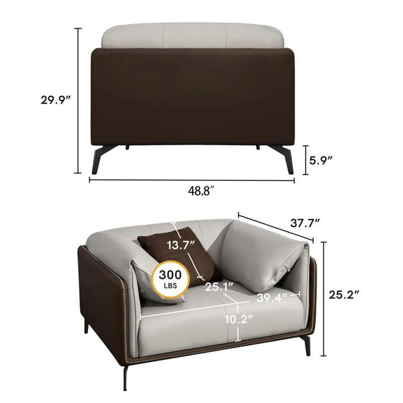 Elegant Solid Wood Frame Leather Sofa With 4 Unique Accent Pillows, 1