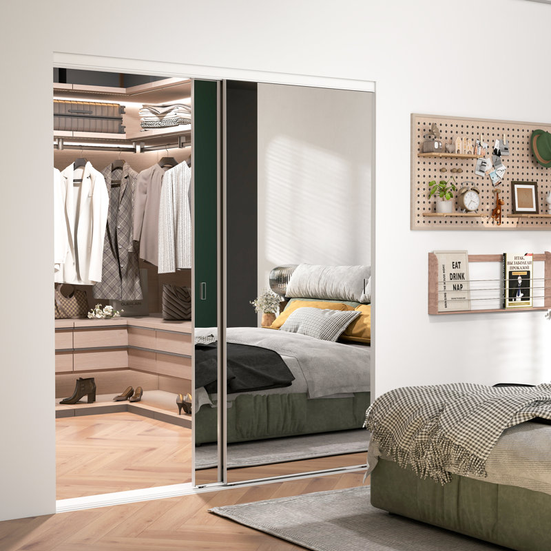 60" x 80" Steel Frame & Full Size Mirror Sliding Closet Doors with Installation Hardware Kit, 60" x 80"