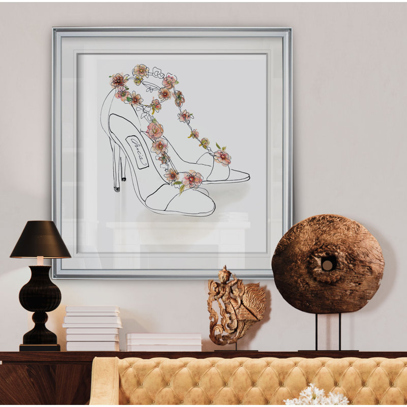 « chic floral talons », peinture, H 16 po x l 16 po x P 2 po, Cadre argenté