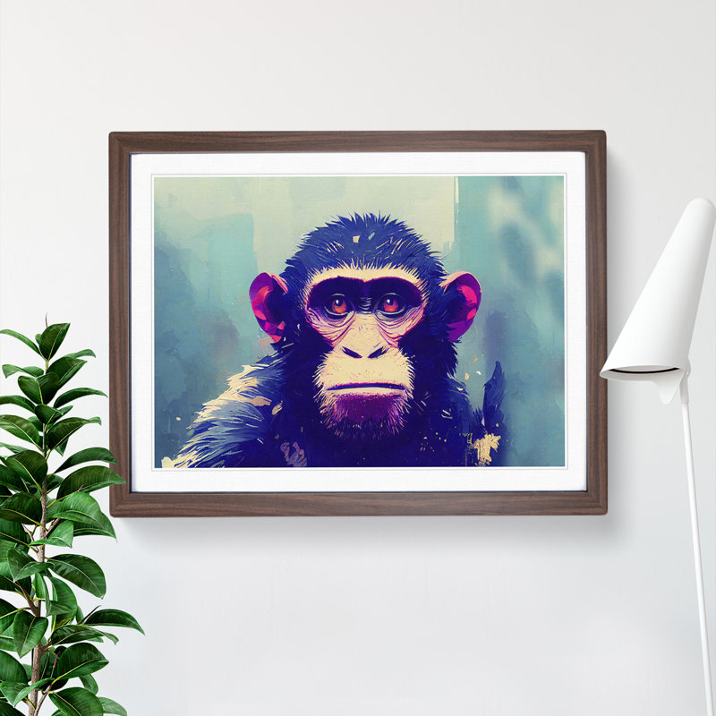 Monkey Art Painting Abstract - Framed Print, 25cm H x 34cm W x 2cm D, Brown Framed