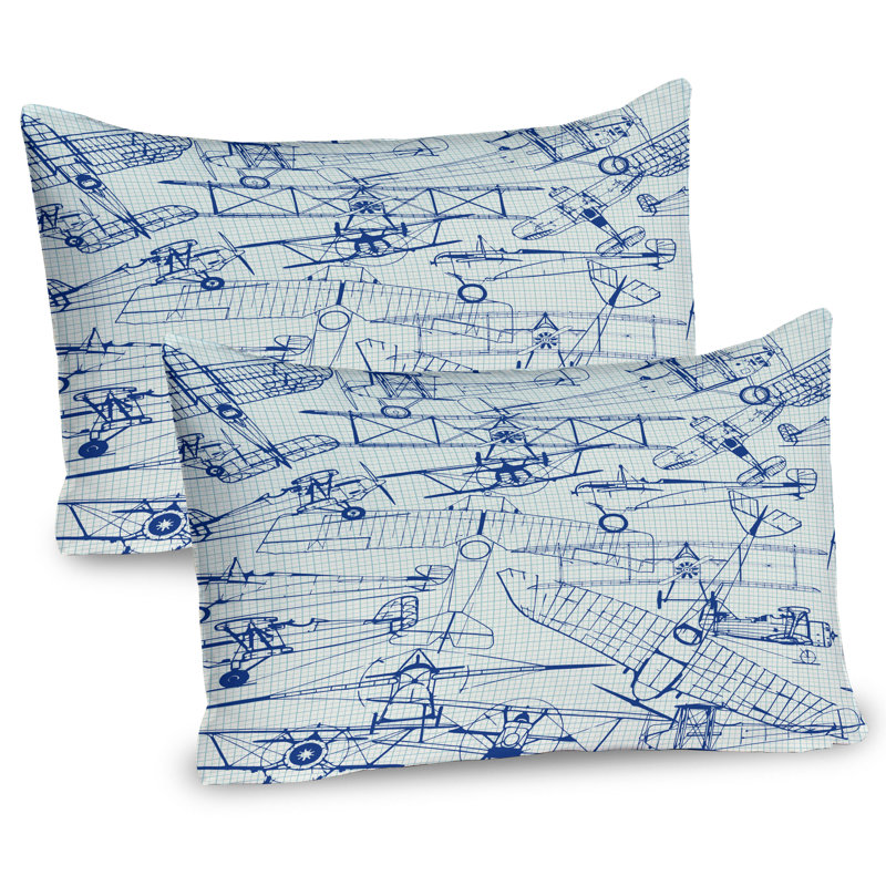 Ambesonne Nostalgic Pillow Sham Pack Old Airplane Drawing Violet