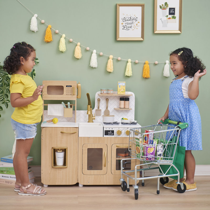 Teamson Kids - Little Chef Cyprus Medium Play Kitchen - Light Oak/White
