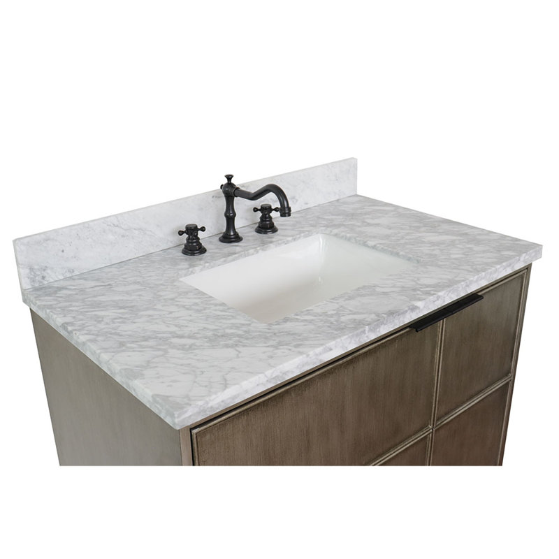 37'' Single Bathroom Vanity with Stone Top, White Carrara