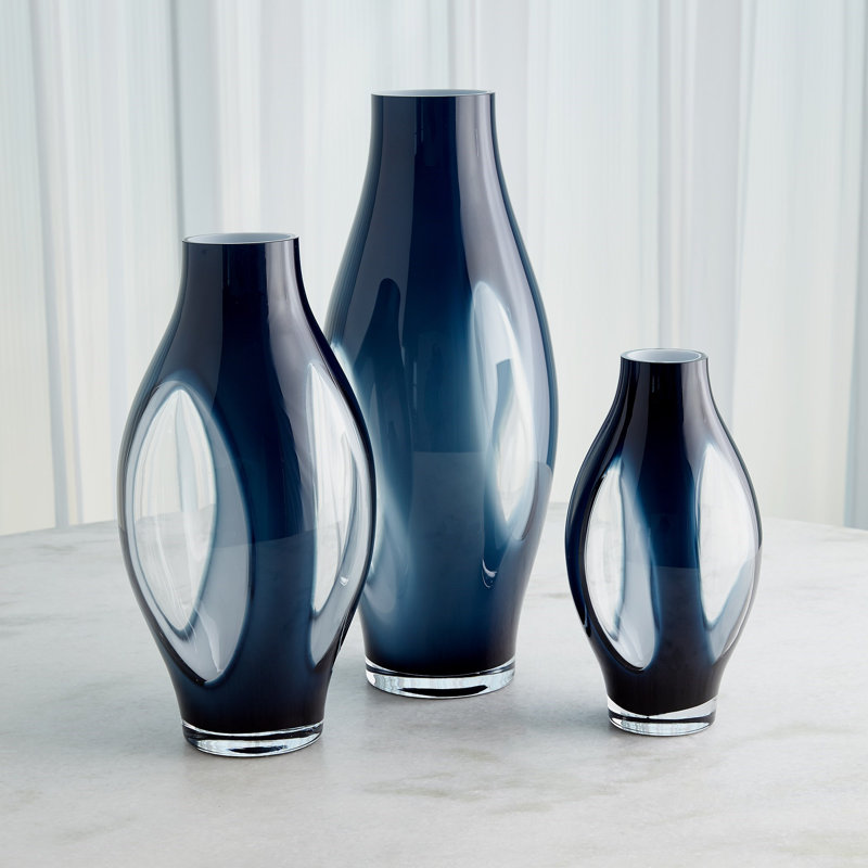 Glass Table Vase, Night Blue, 12" H x 6.25" W x 6.25" D