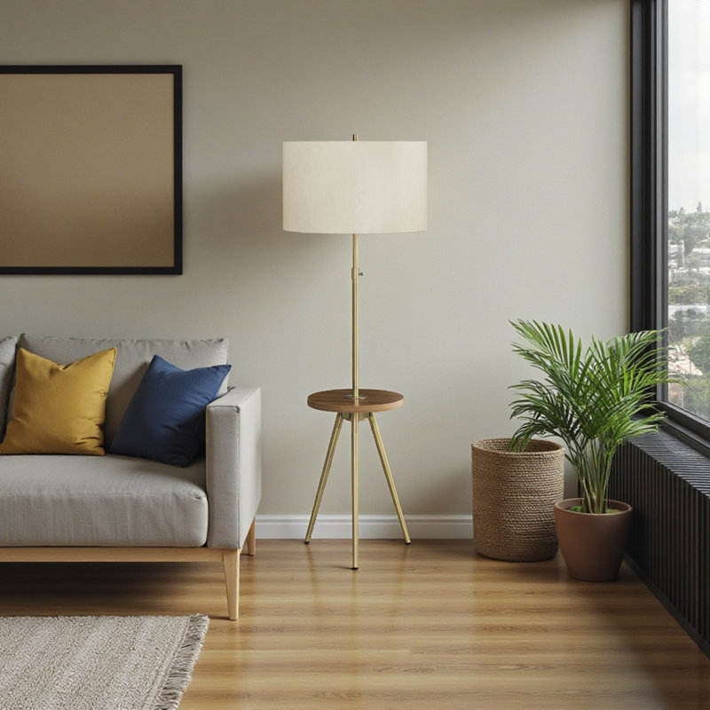 Harena Cream Shade Floor Lamp With Gold Metal Base, 54.8'' H X 19.81'' W X19.79'' D
