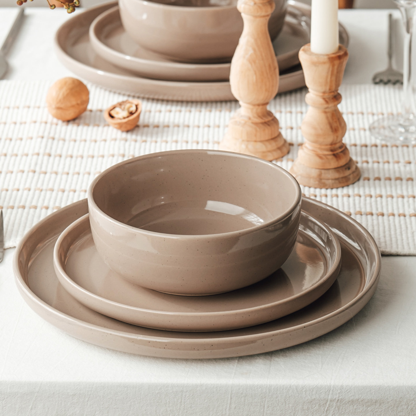 12 Piece Dinnerware Set - Service for 4, Brown