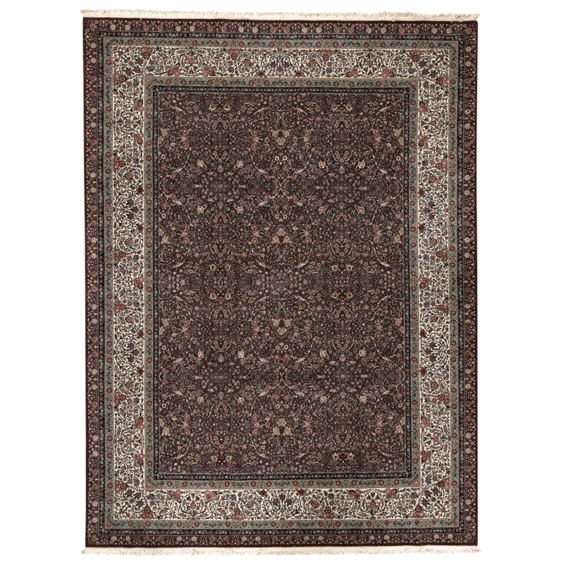 Hand Knotted Wool Area Rug in Plum And Ivory
