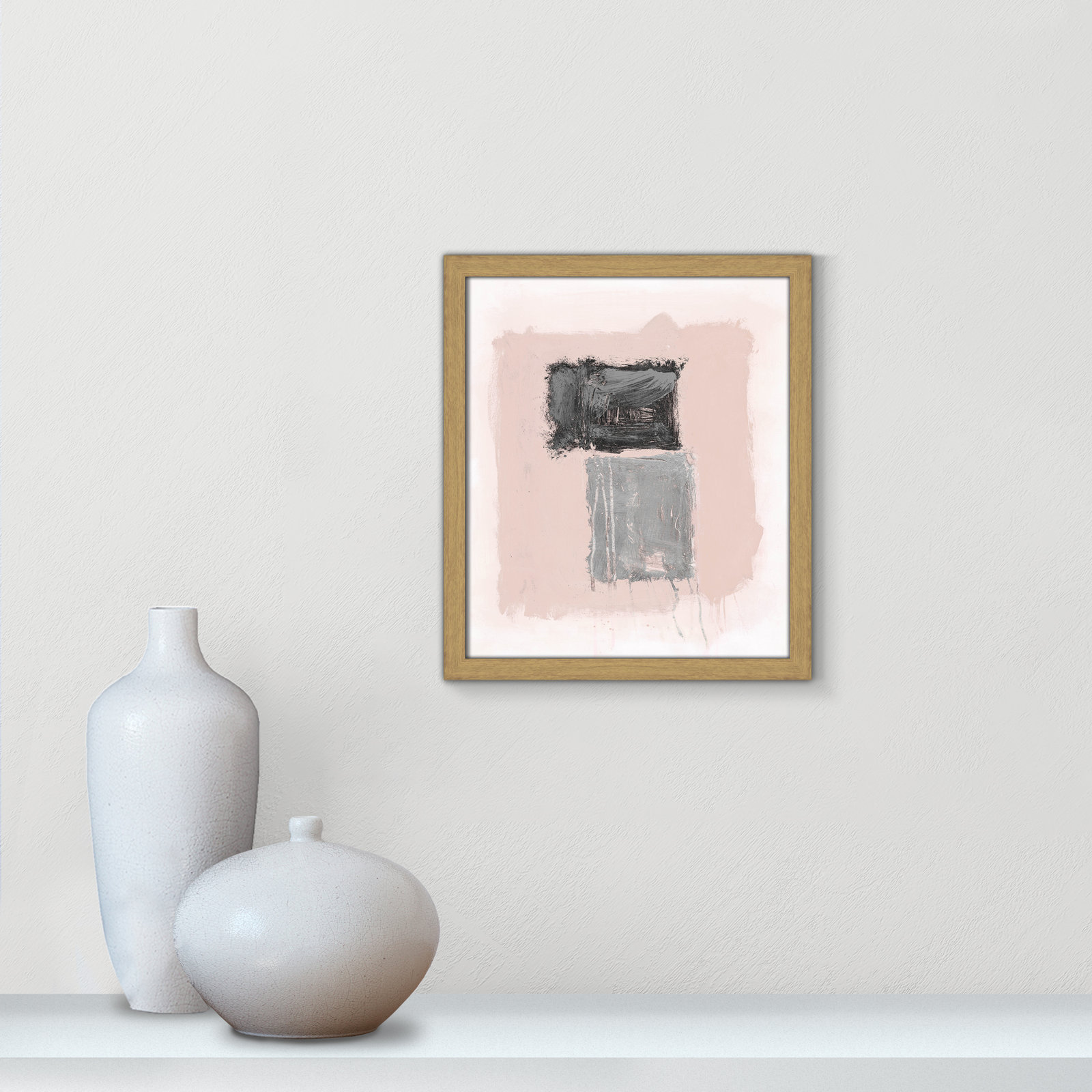 Pink, Black and Silver Shimmer II Print, 15" H x 13" W x 1.25" D, Natural Slim Unmatted Picture Framed