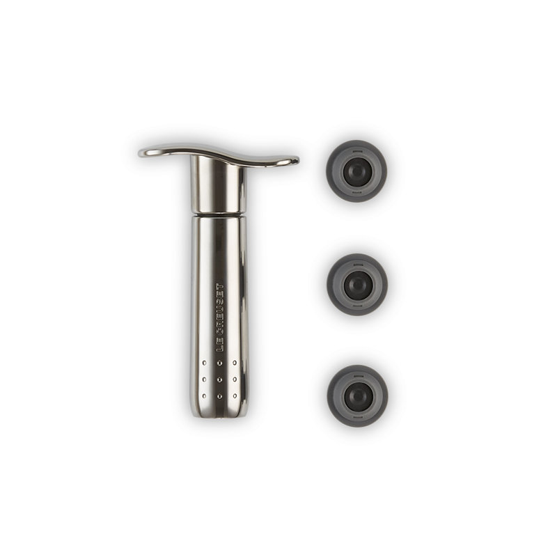 Le Creuset WA-137 Wine Pump and 3 Stoppers, Black metal