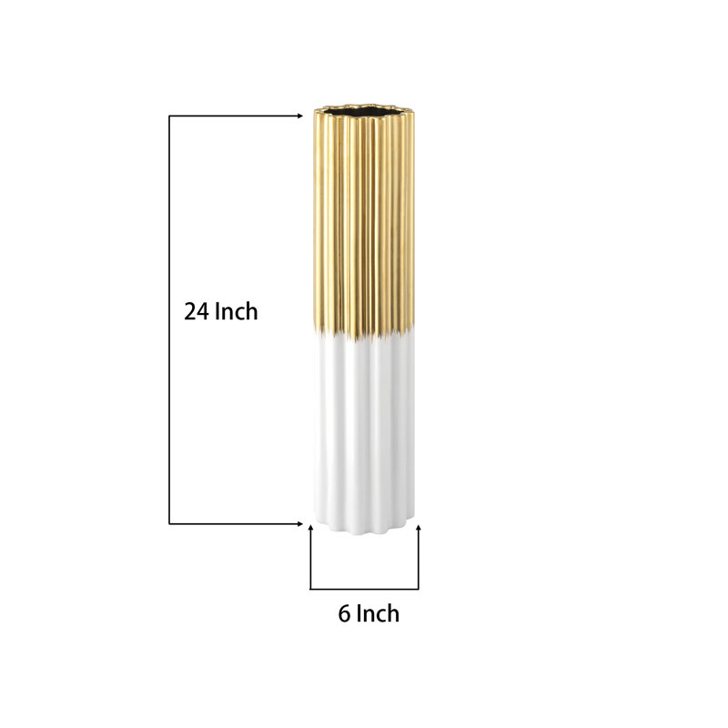 Arianna Ceramic Floor Vase, Brass/White