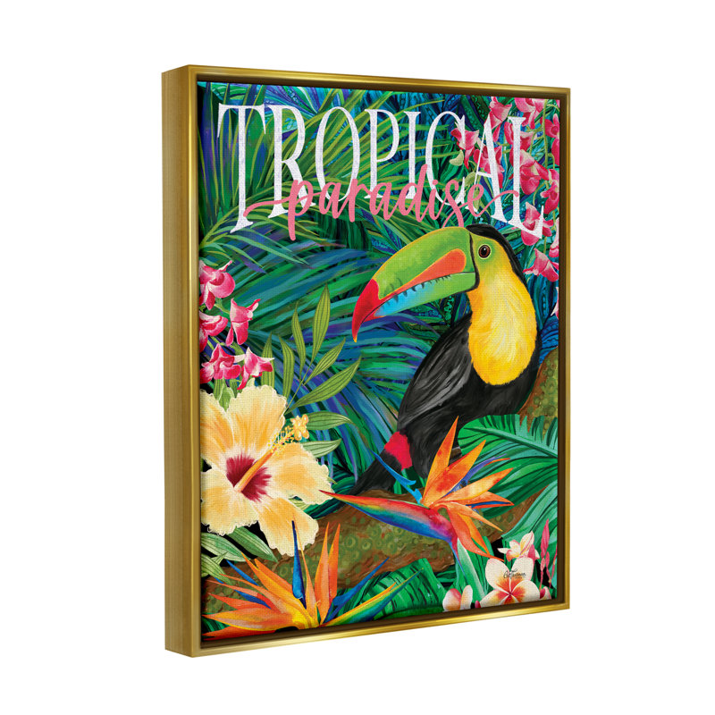 "Tropical Paradise" par Touchan Thurman Designs, H 21 po x l 17 po x P 1,7 po, Cadre flottant métallique doré