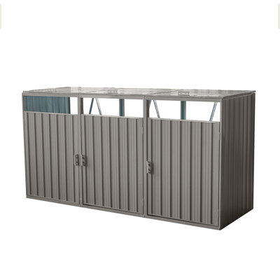 Garbage Bin Shed Stores 3 Trash Cans Metal Outdoor Bin Shed For Garbage Storage,Stainless Galvanized Steel, Bin Shed For Garden Yard Lawn