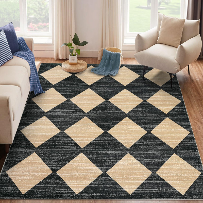 Washable Rug Modern Checkered Rugs Lattice Distressed Minimalist Aesthetic Rugs for Bedroom Laundry Farmhouse, Brown