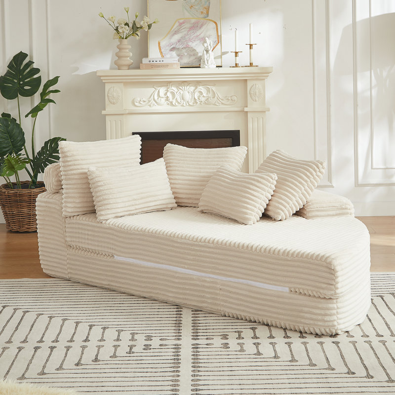 Canapé-lit 78,5 pouces en velours côtelé semi-circulaire 2 en 1, avec coussin pour le cou et cinq coussins décoratifs dans le salon