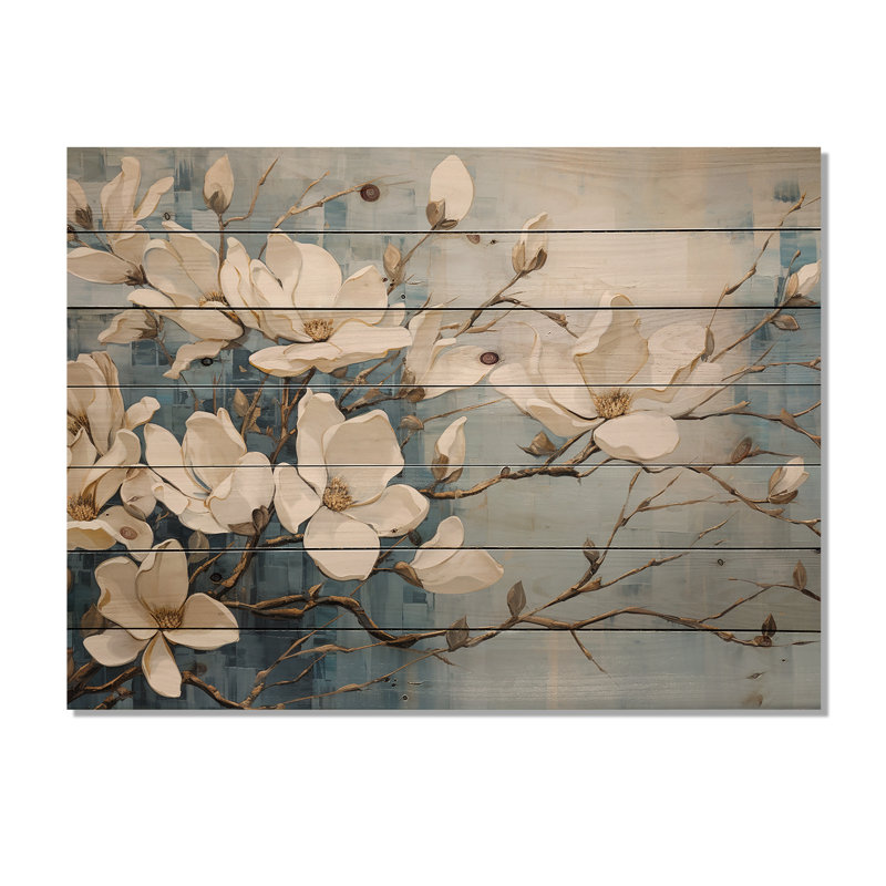 Henon - Art mural floral sur bois de pin naturel, H 30 po x l 40 po