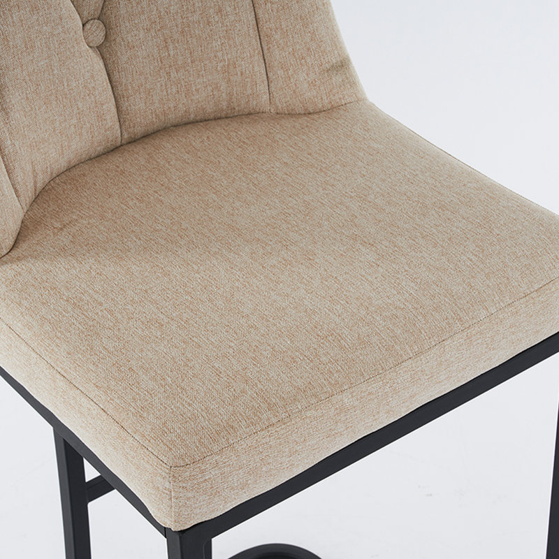 Upholstered Bar Stools Set of 2 with Sturdy Metal base and Button-Tufted Backrest, Beige