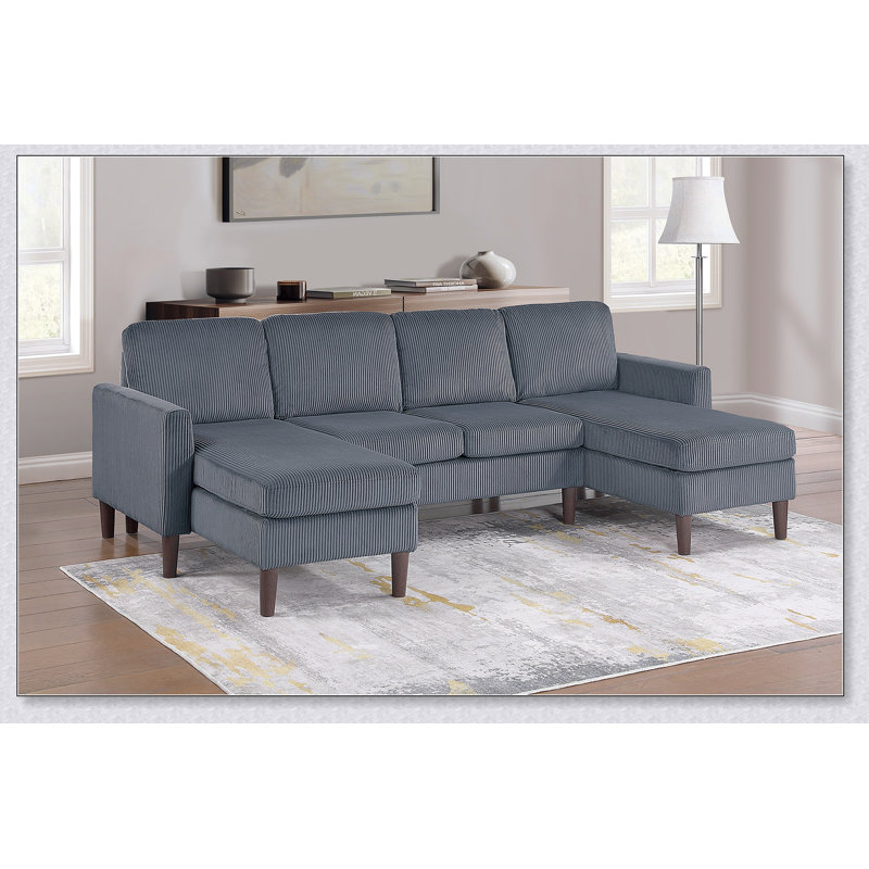 Ensemble de canapés d'angle 3 pièces avec méridienne droite/gauche, causeuse sans accoudoirs, velours côtelé gris foncé, confort moderne pour le salon