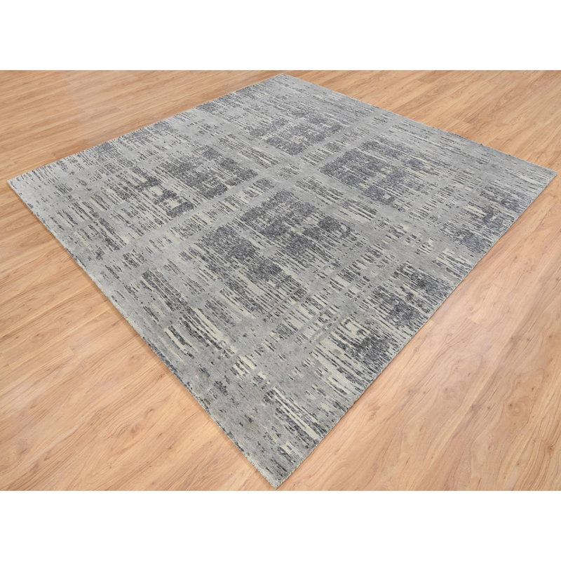 Tapis oriental carré en laine naturelle noué à la main gris clair 8 pi 2 po x 8 po 2 po B41A353980F148F4852CAB0AB70F2467