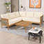 Canapé modulaire en teck 4 pièces avec coussins beiges - luxueux en forme de L pour six conversations au coucher du soleil