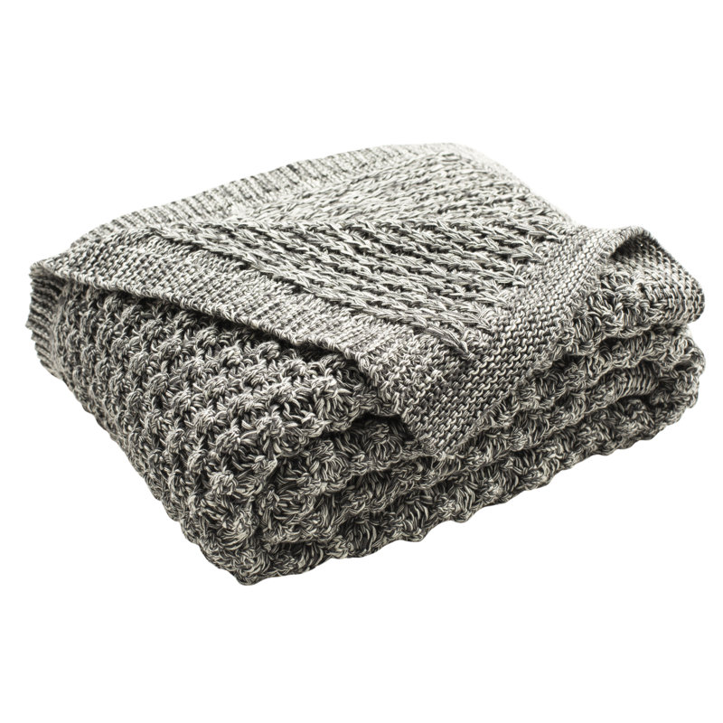 Contemporary Cozy Knit Throw Blanket in Gray and Beige - 50" x 60"