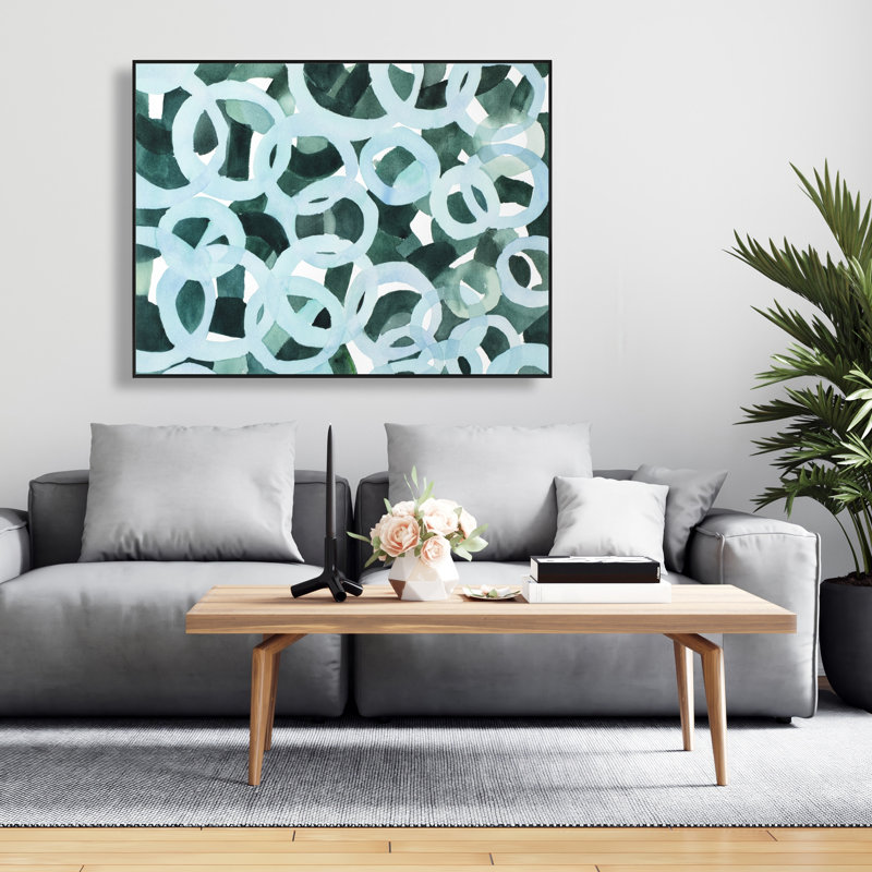 Abstract Circles - Turquoise Framed Canvas Home Decor Art