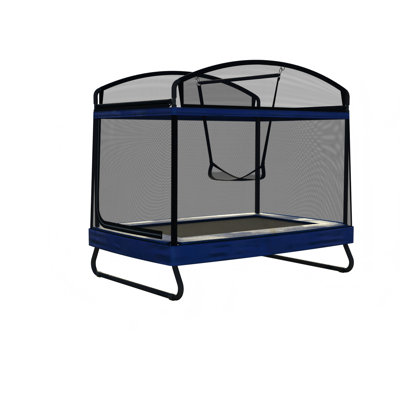 Outdoor Square Trampoline for Kids and Adults with Protective Net and Swing, Black and Blue, Metal, 4x6ft