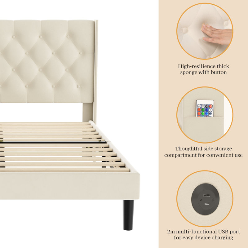 Upholstered Bed, Double (4'6), White