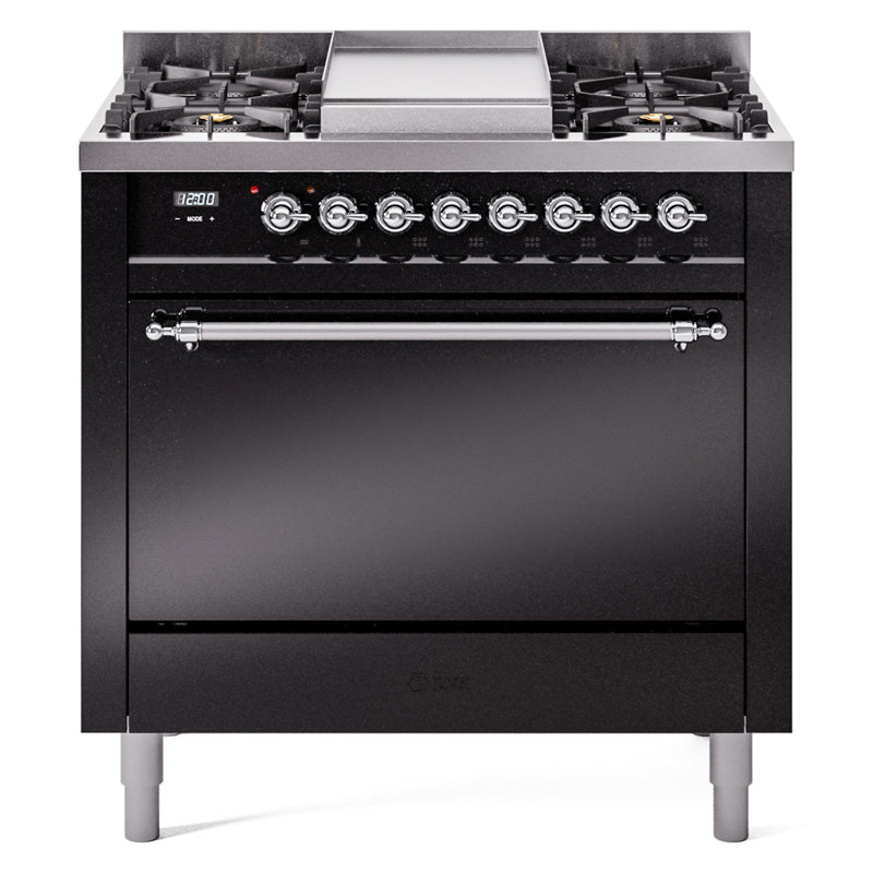 ILVE Nostalgie II 36 in Dual Fuel Range, Natural Gas, Glossy Black/Chrome