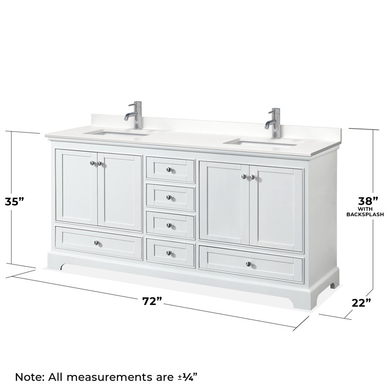 Ensemble de meuble-lavabo double autoportant 72 po avec plateau en quartz Deborah, Blanc, Chrome poli, Quartz blanc