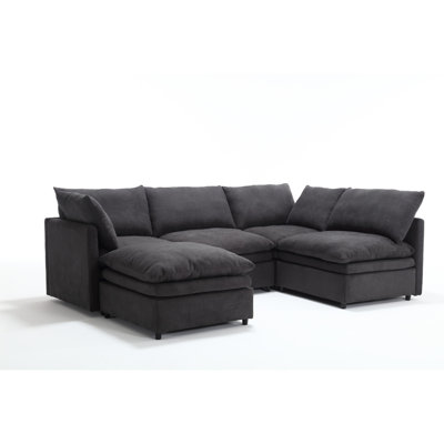 Canapé modulaire moderne en forme de U, canapé rembourré 5 places, canapé-lit avec méridienne pour salon, appartement, gris foncé, polyester