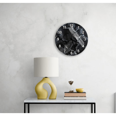 Horloge murale en marbre noir, décor en verre trempé moderne, art en pierre d'agate de luxe, grande montre ronde pour le salon