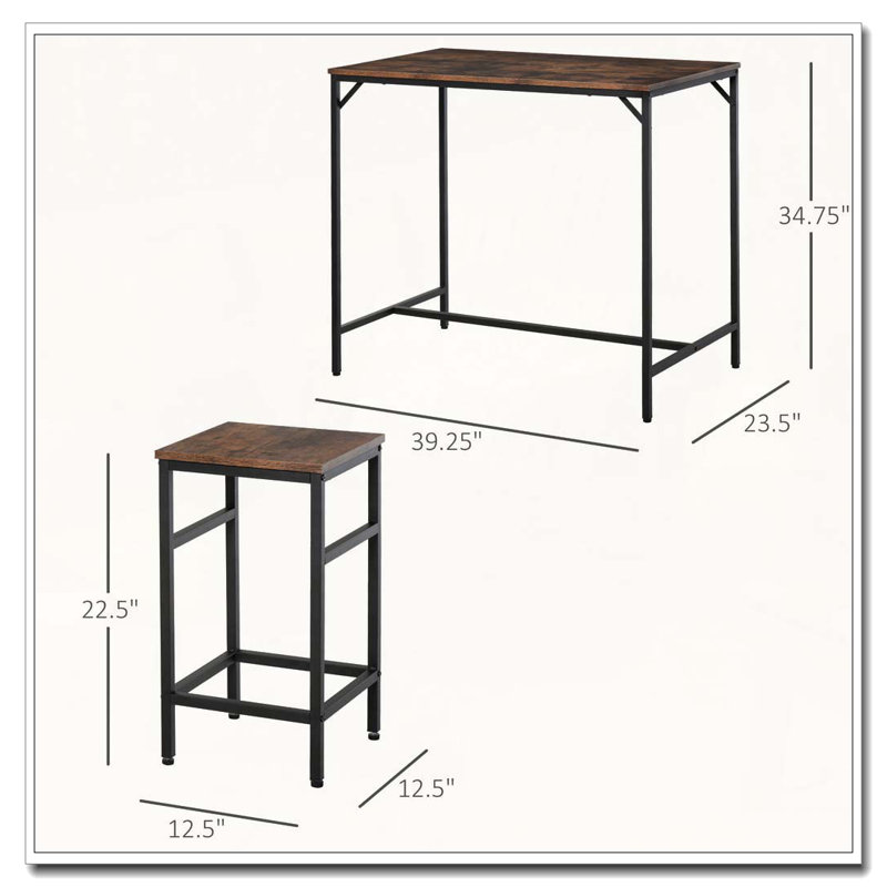 5 Piece Dining Table and Stools Set with Steel Frame and Bracket