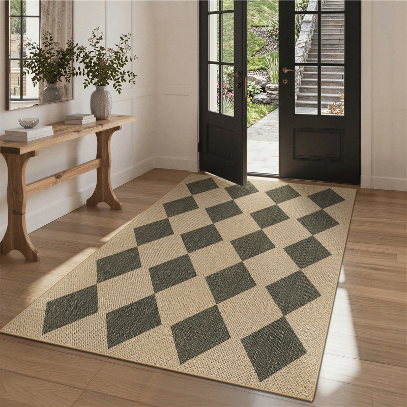 Modern Geometric Argyle Indoor/Outdoor Area Rug, Machine Washable 5x7 Rugs, Rectangle 5' x 7'