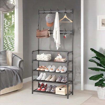Anirud Industrial Metal Hall Tree Shoe Rack with Clothes Hangers