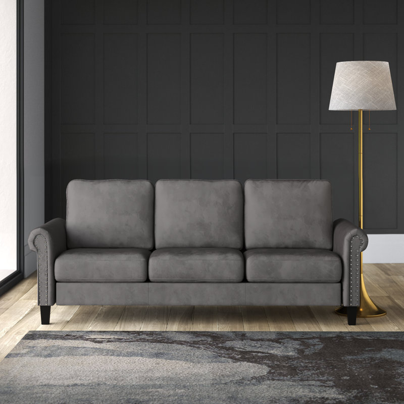 Canapé à accoudoirs roulés 80,5 po Yingst, 100 % polyester gris