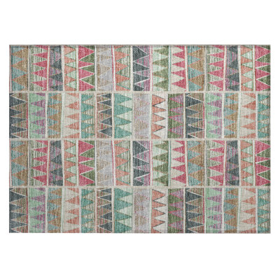Machine Washable Indoor/Outdoor Husby ACN2205 Geometric Rug
