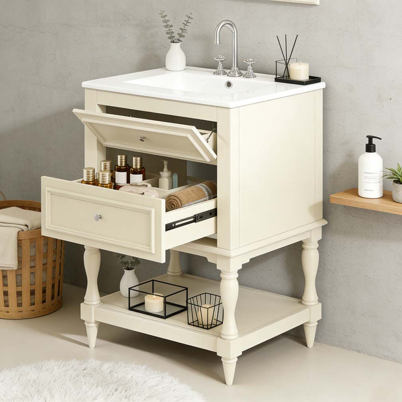 24'' Bathroom Vanity with Ceramic Sink, Beige