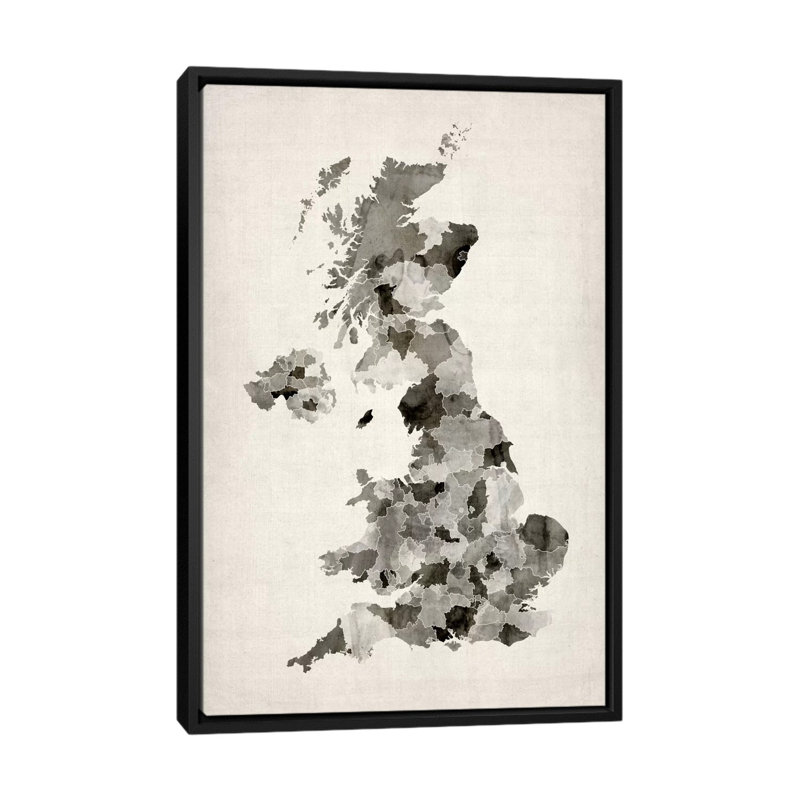 Impression sur toile, "grande bretagne uk aquarelle map" par michael tompsett, L 18 po x H 26 po x P 1,5 po, Pas de tapis