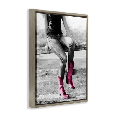 Glam Cowgirl in Boots Framed Floater Canvas Wall Art by Sd Graphics Studio