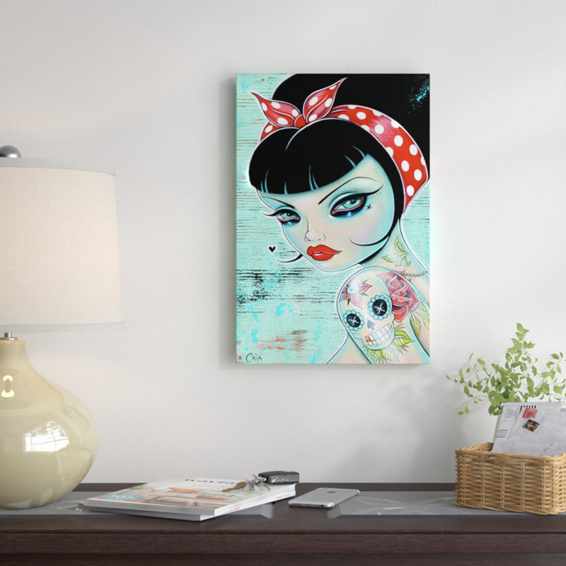« pin-up », reproduction d’art sur toile tendue, H 24 po x l 16 po x P 1 po, Papier avec cadre noir, Blanc