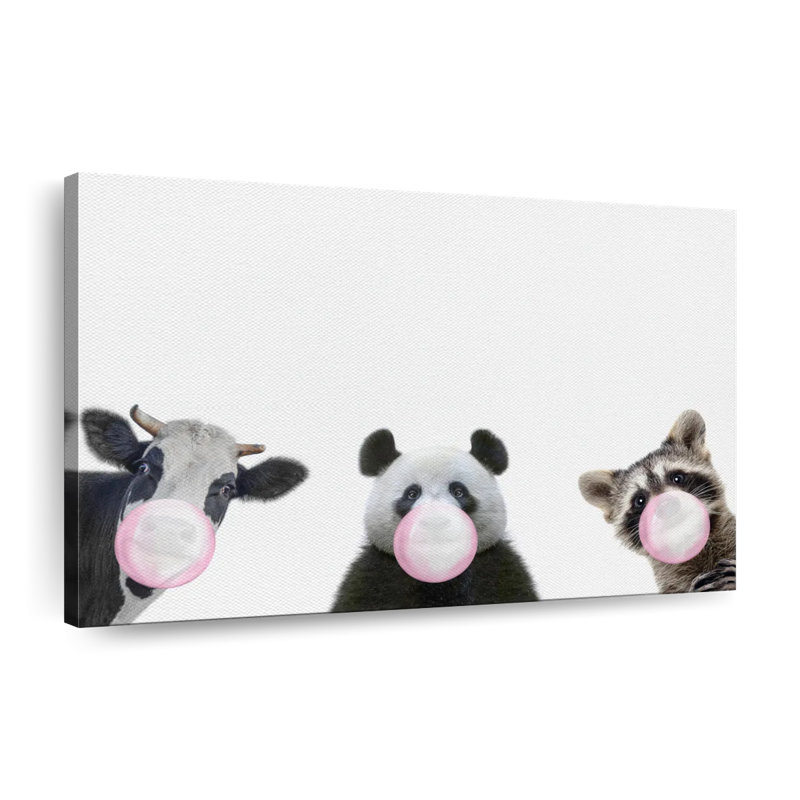 Trois animaux rigolos sur toile, H 8 po x l 12 po x P 1 po
